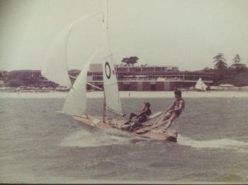 Australian champion 'Jako Too' skipped by David Jackson and crewed by Mick Jackson pictured at Georges River 1982
